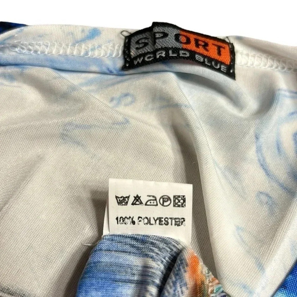 Vtg Y2K SPORT  WORLD BLUE tunic,women one size,blue,shirred,beads,boho,coastal - Picture 10 of 10